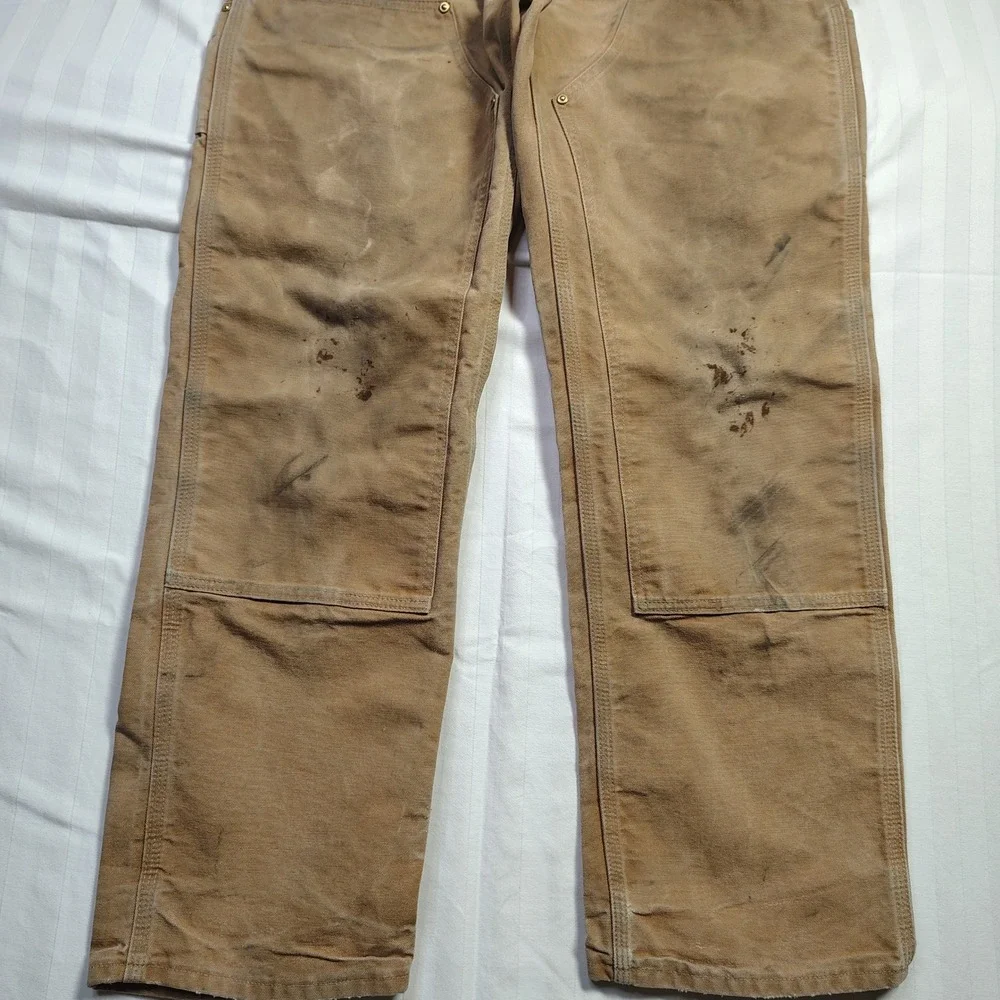 Carhartt B01-BRN Mens 34x32 Brown Duck Canvas Double Knee Work Pants Made in USA